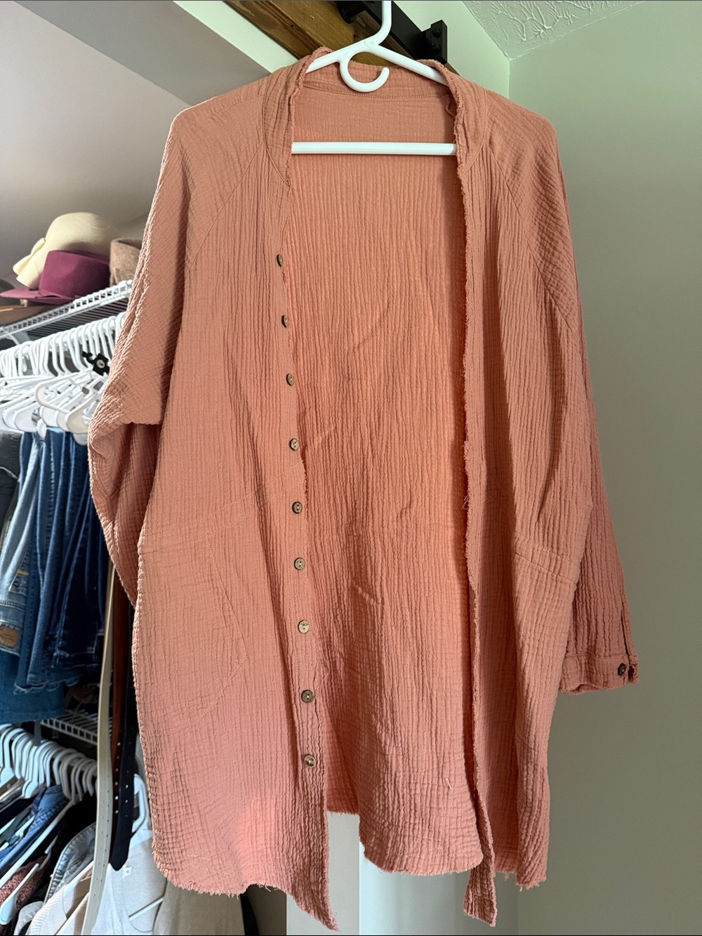 NWOT Lightweight Button-Front Gauze Cardigan in Light Orange